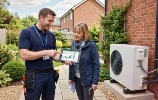 Licensed residential HVAC contractors working on heating system installation